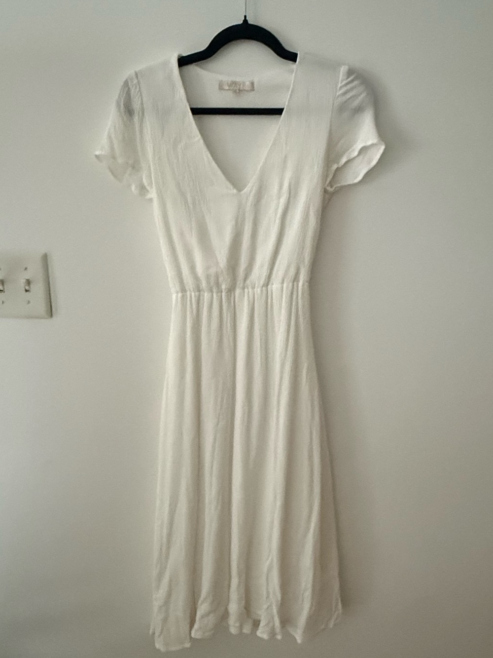 WAYF Blouson White Flared Midi Dress